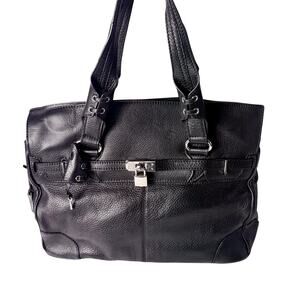 Donald J Pliner Couture Black Grained Leather Shoulder Bag Purse Lock & Key NEW